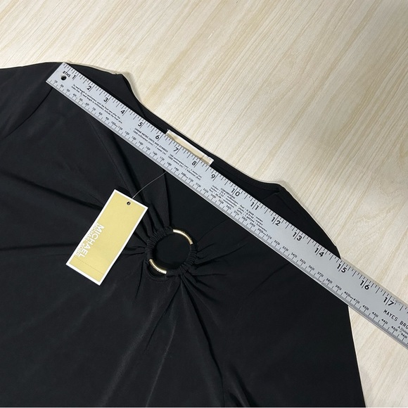 Michael Kors Black Stretch Top Logo Ring At Neckline Long Sleeve NWT Size M - Picture 6 of 12